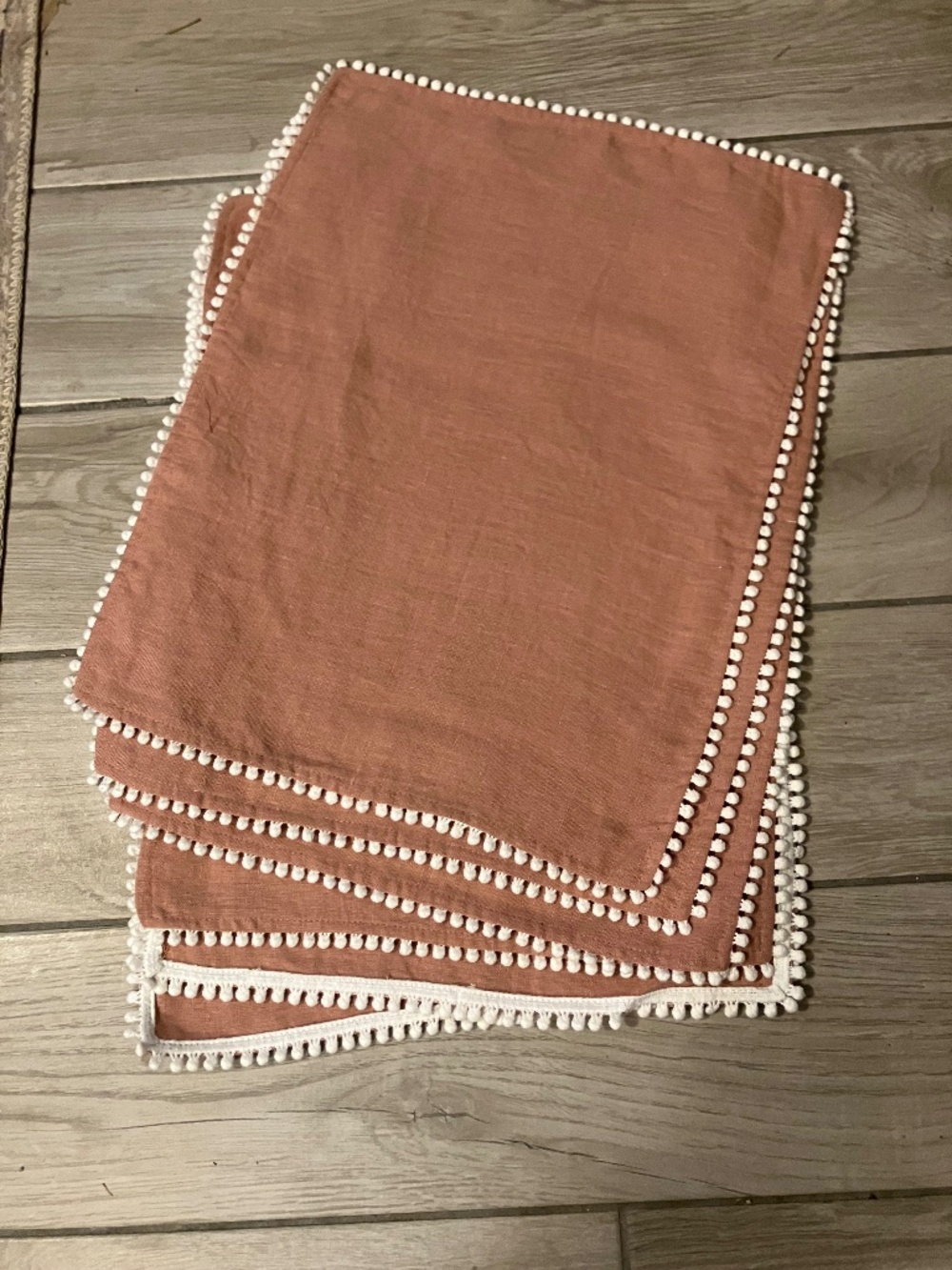 Set of 6 MagicLinen Pom Pom Trim Linen Placemats Woodrose 10x14"